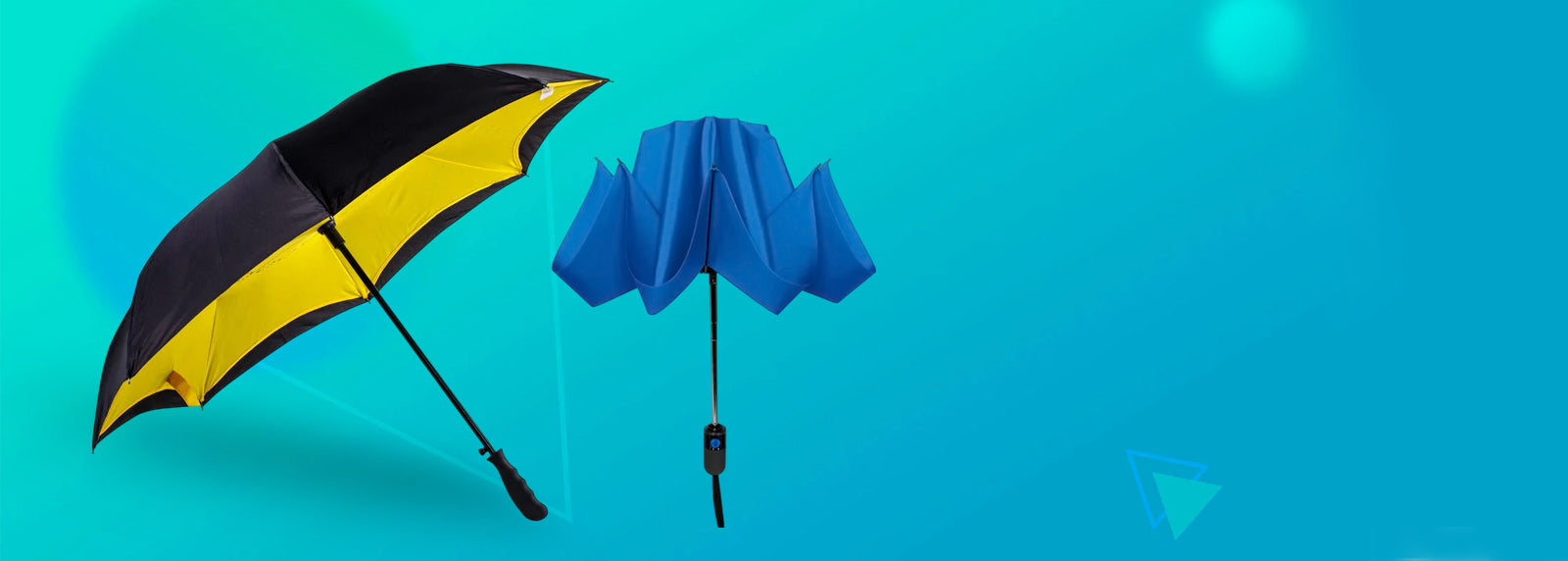 Inverted umbrellas with different sizes and colors available