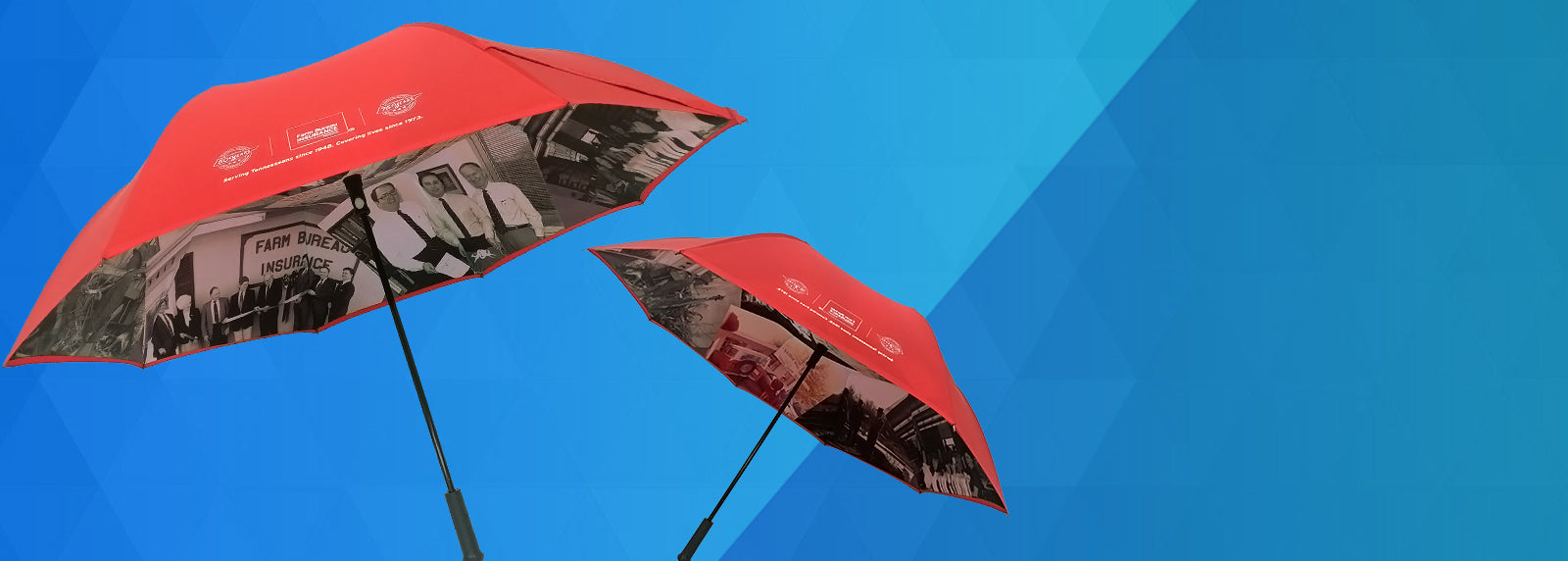 Custom umbrellas with full color canopy printing available in a range of styles and colors
