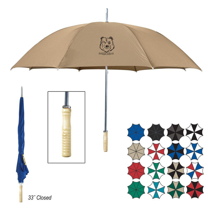 48" Arc Aluminum Stick Umbrella With Wood Handle-White With Teal